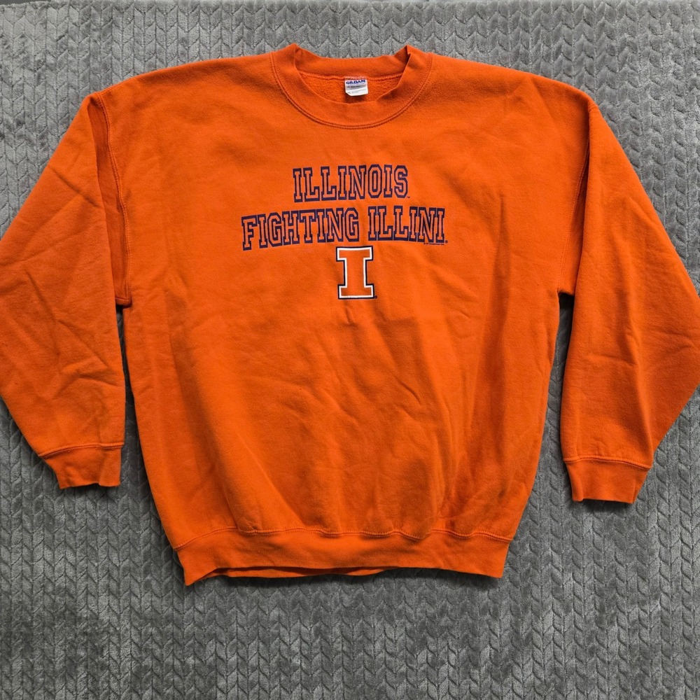 Vintage Gildan Orange Illinois Fighting Illini Crewneck Sweatshirt Size 2XL